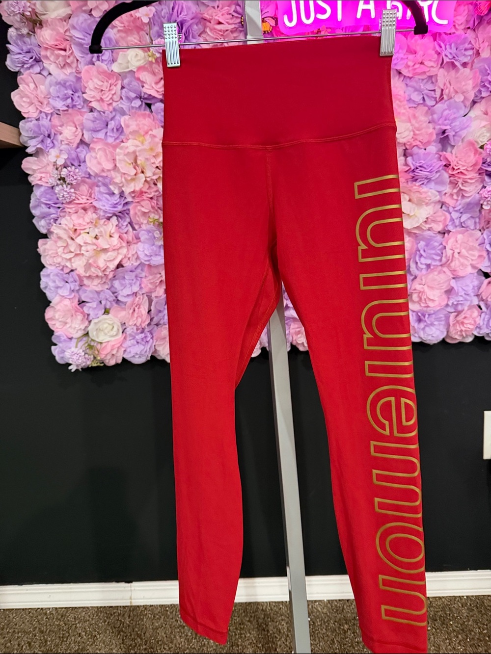 lululemon athletica Red Leggings with Gold Logo